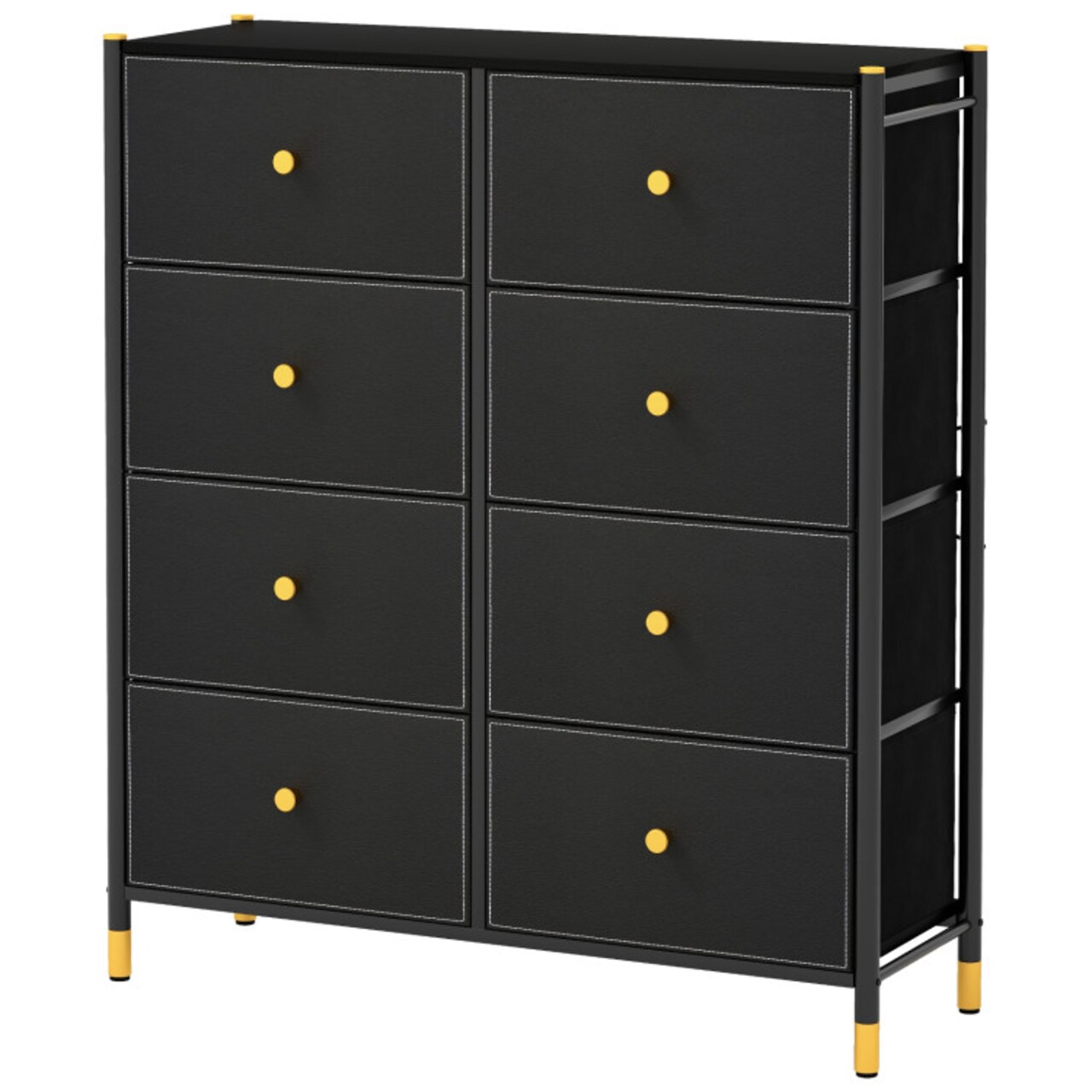 Black PU Leather Fabric Dresser with 8 Drawers and Metal Frame Storage Chest